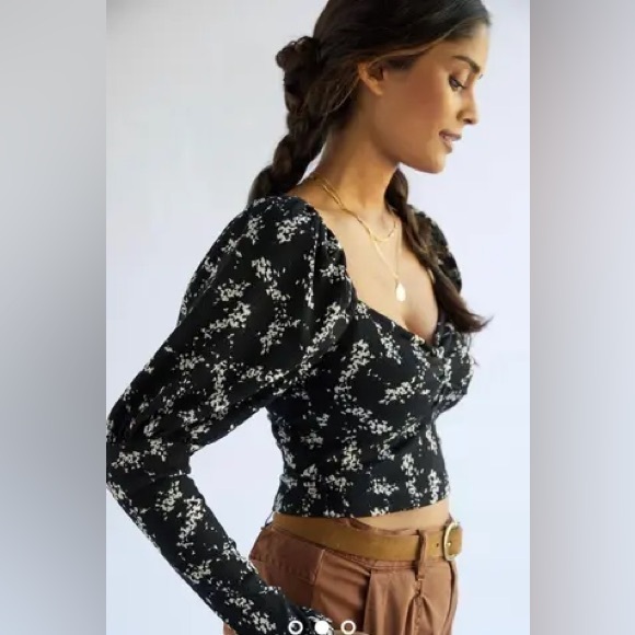 Anthropologie black floral sweetheart top blouse size L - Picture 2 of 9